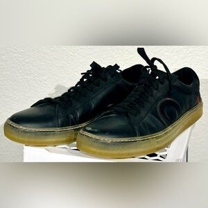 Oliver Cabell Black Leather Sneakers with Yellowed Gum Soles